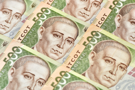 Money and banking.Ukrainian money. Texture from banknotes.の写真素材