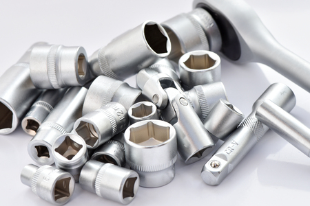 Automotive socket wrench set. Tool for fasteners.の写真素材