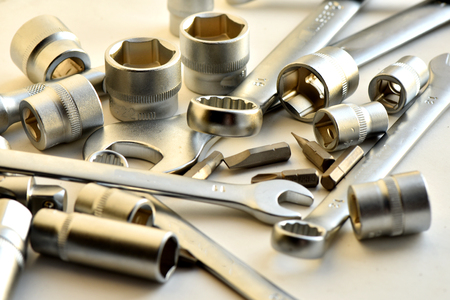 Automotive socket wrench set. Tool for fasteners.の写真素材