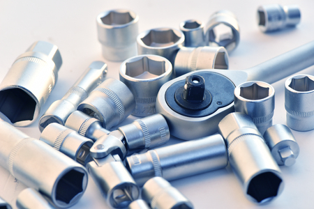 Automotive socket wrench set. Tool for fasteners.の写真素材