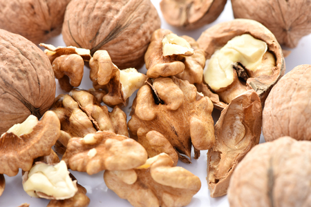 Walnuts on a white background.の写真素材