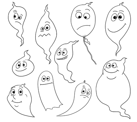 Set of friendly cartoon vector ghost spiritsのイラスト素材