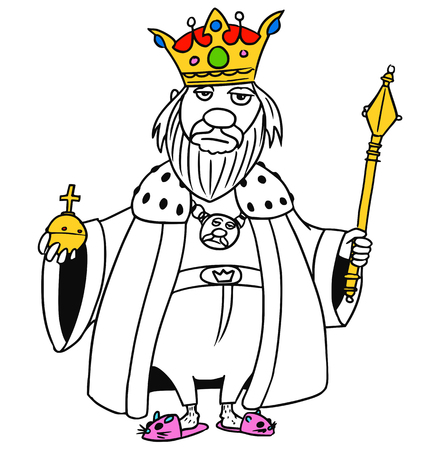 Cartoon vector old fantasy medieval king monarch sovereign with crown apple and scepterのイラスト素材