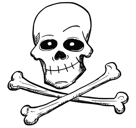 Vector cartoon of danger poison or pirate sign of human skull and two bones crossedのイラスト素材