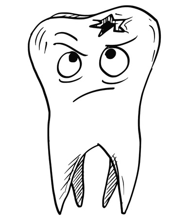 Vector cartoon of unhappy decayed carious tooth looking on the decay cariesのイラスト素材