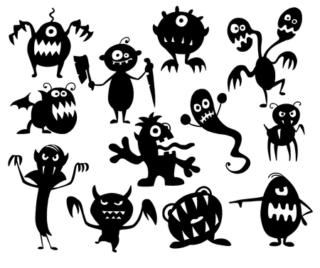 Hand drawing illustration set of cute halloween monster silhouettes.のイラスト素材