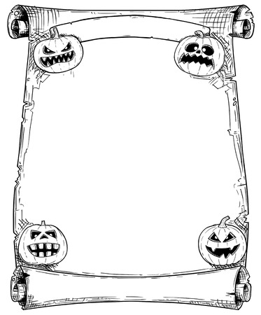 Hand drawing cartoon Halloween frame scroll with pumpkin illustrations.のイラスト素材