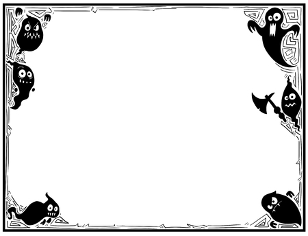 Hand drawing cartoon Halloween frame with cute ghost silhouettes illustrations.のイラスト素材