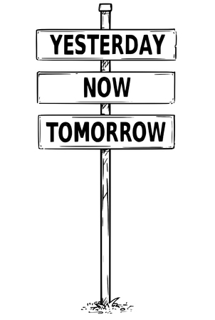 Vector drawing of sign boards with yesterday, now, tomorrow business text.のイラスト素材