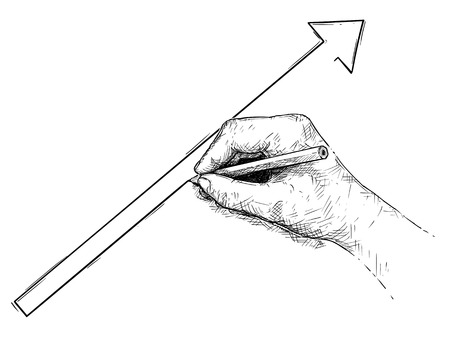 Cartoon conceptual illustration of hand drawing up directing arrow. Concept of growth.のイラスト素材