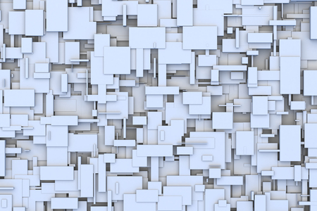 Abstract gray or black and white 3d geometric irregular and randomly placed small cube or box shape tiles background or pattern or sci-fi texture design.の写真素材