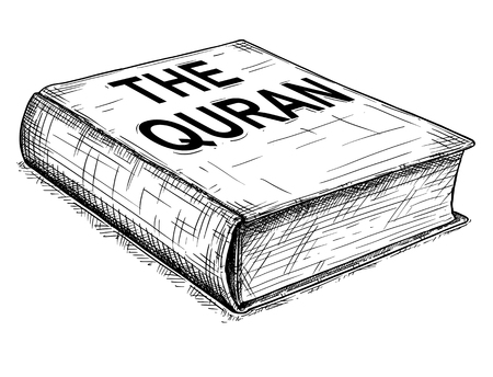 Vector artistic pen and ink drawing illustration of The Quran or Koran book of Islam.のイラスト素材