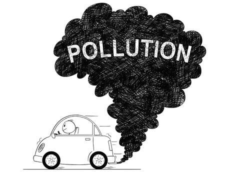 Vector artistic pen and ink drawing illustration of smoke coming from car exhaust into air. Environmental concept of pollution.のイラスト素材