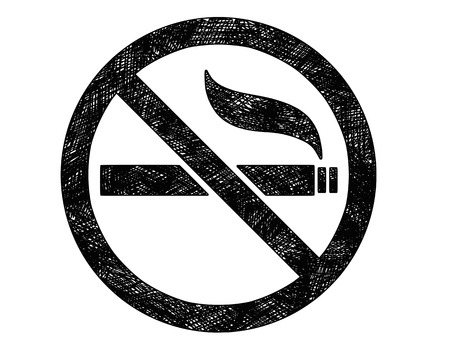 Vector artistic pen and ink drawing illustration of no smoking sign or symbol.のイラスト素材