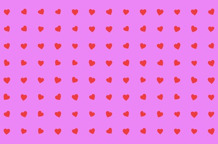 Valentines Day abstract 3D illustration or pattern with small flat red hearts in columns and rows on...