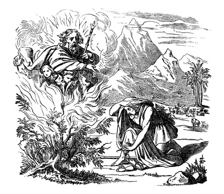 Vintage antique illustration and line drawing or engraving of biblical ...