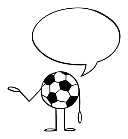 Vector illustration of cartoon soccer or football ball character with speech bubble .Sport advertisement or marketing design.のイラスト素材