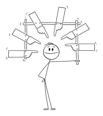 Selfish Confident Person Presenting Yourself, Self-love and Ego, Vector Cartoon Stick Figure Illustrationのイラスト素材