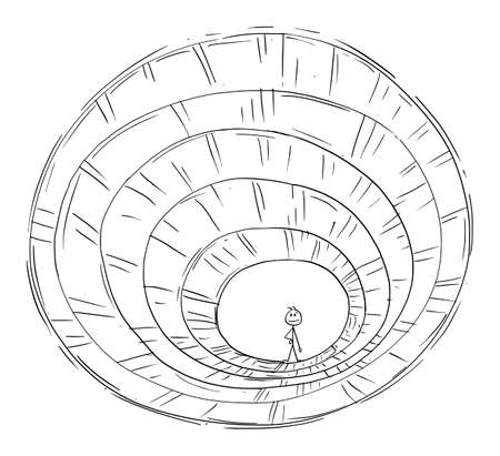 Person, Man or Businessman at the End of Tunnel, Ready to Enter, Vector Cartoon Stick Figure Illustrationのイラスト素材