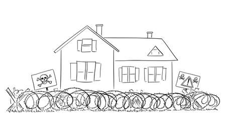 Fortified Family House, Home, Crime and Security Concept , Vector Cartoon Illustrationのイラスト素材