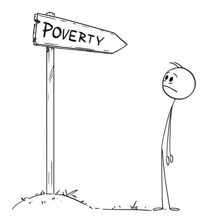 Person Watching Poverty Road Traffic Arrow Sign, Vector Cartoon Stick Figure Illustrationのイラスト素材