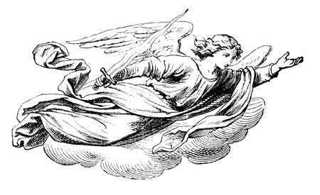 Angel or Archangel with Sword. Bible, Old testament. Vintage Antique Drawingの写真素材