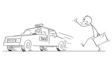 Person, Businessman or Tourist Calling Taxi Car, Vector Cartoon Stick Figure Illustrationのイラスト素材
