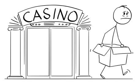 Gambler Leaving Casino After He Lost All Money and Clothing, Vector Cartoon Stick Figure Illustrationのイラスト素材