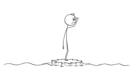 Alone Person Feeling Loneliness , Vector Cartoon Stick Figure Illustrationのイラスト素材