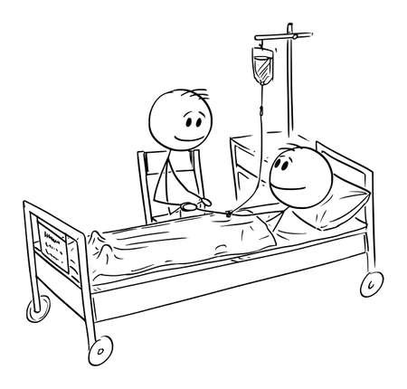 Person Visiting Friend Who is Patient in Hospital , Vector Cartoon Stick Figure Illustrationのイラスト素材