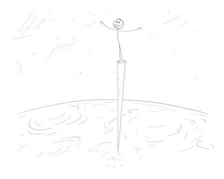 Person Looking on Planet Earth , Vector Cartoon Stick Figure Illustrationのイラスト素材