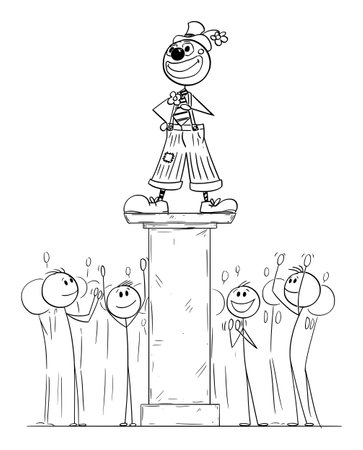 Crowd celebrating statue of clown or comedy actor , vector cartoon stick figure or character illustration.のイラスト素材