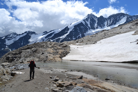 Austrian mountains - Glacier Pasterze - Gross Glockner - touristの写真素材