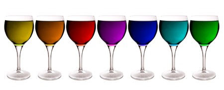 glasses filled up with colors on white backgroundの写真素材