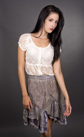 sexy pretty woman wearing light outfit on darkの写真素材