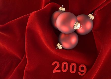 beautiful red ornaments on dark red velvet backgroundの写真素材