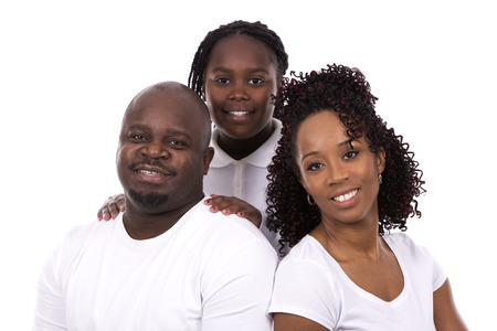 casual young black family on white isolated backgroundの写真素材