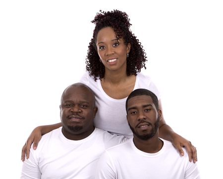 casual young black family on white isolated backgroundの写真素材