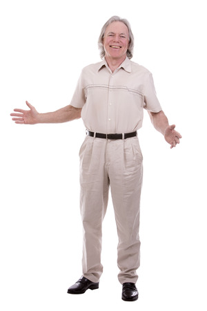 senior caucasian causual posing on white isolated backgroundの写真素材
