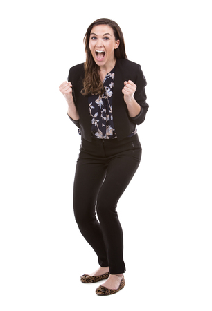 young caucasian woman wearing business attire on white backgroundの写真素材
