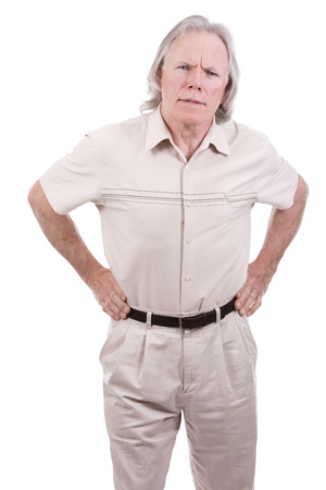 senior caucasian causual posing on white isolated backgroundの写真素材