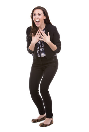 young caucasian woman wearing business attire on white backgroundの写真素材