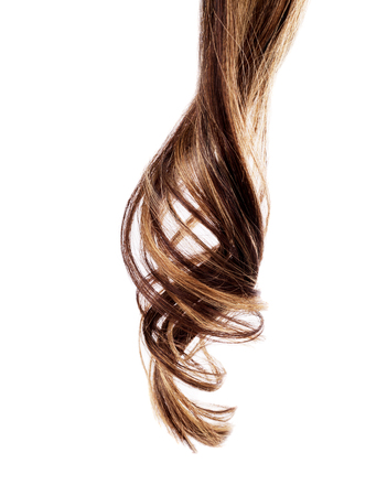piece of brown hair on white isolated backgroundの写真素材