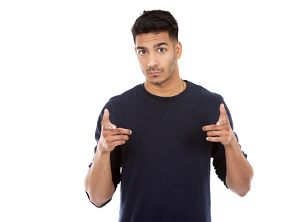 young indian man wearing dark blue sweaterの写真素材