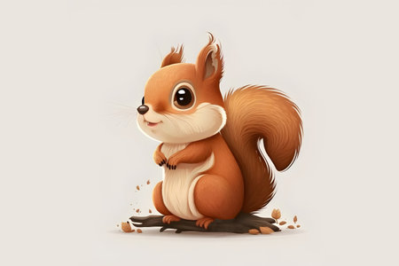 Cute cartoon squirrel sitting on the ground, 3d illustration.の写真素材
