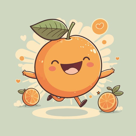 Cute orange cartoon character. Vector illustration of a cute orange fruit.のイラスト素材