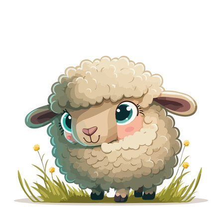 Cute cartoon sheep. Vector illustration isolated on a white background.のイラスト素材