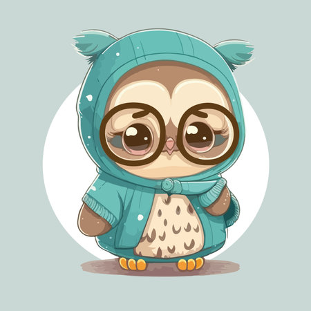 Cute owl in warm clothes. Vector illustration. cartoon character.のイラスト素材