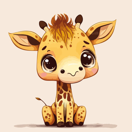 Cute cartoon baby giraffe with big eyes. Vector illustration.のイラスト素材