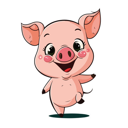 Cute cartoon pig. Vector illustration isolated on a white background.のイラスト素材